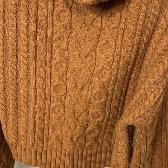 WAYF Camel Crop Cable Knit Turtleneck Sweater Wide Sleeve, Size S - Picture 6 of 10